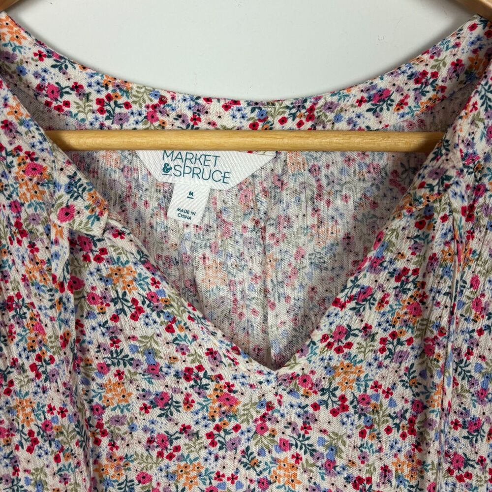 Market & Spruce Ditsy Print White Knee-Length Peasant Dress Women’s Medium - Picture 3 of 7
